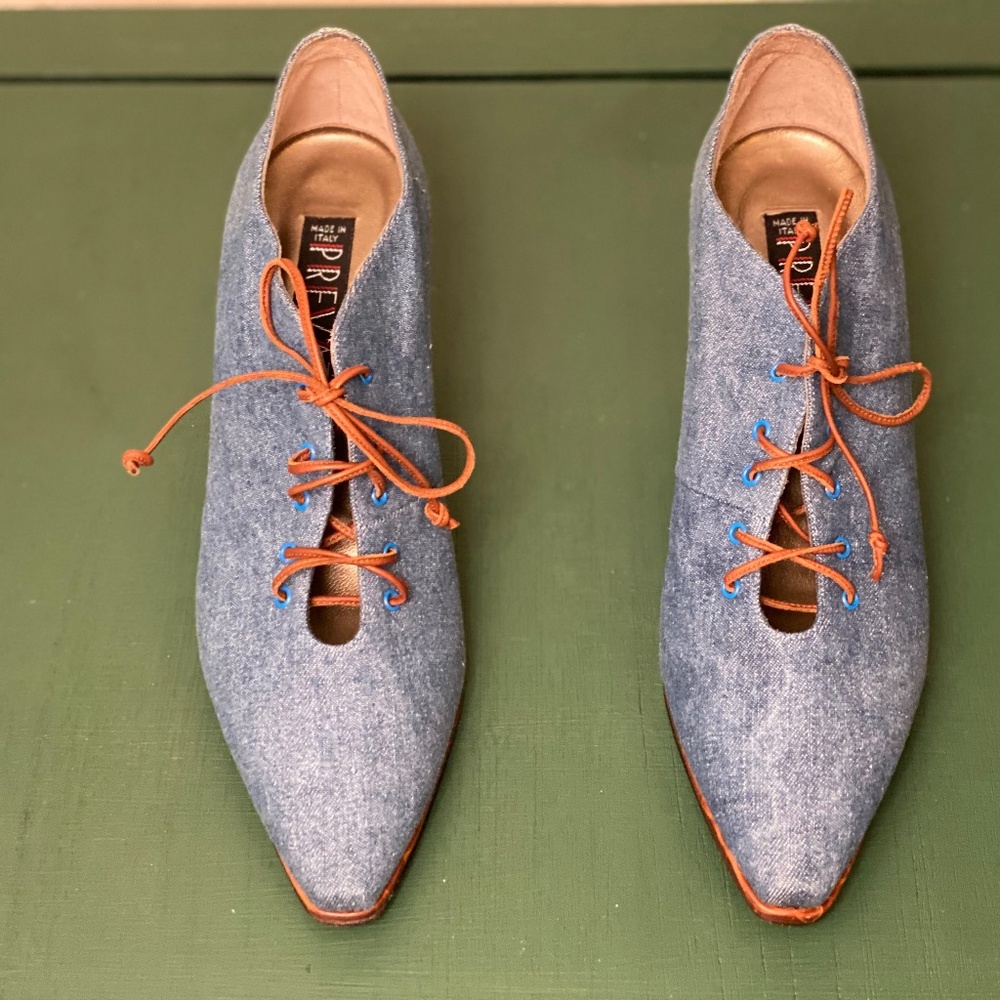 Prevata, Laced Oxford Heels, Denim Blue, Size 6B